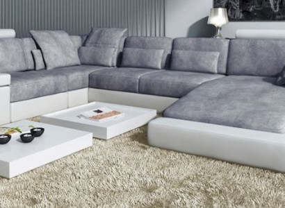 Moderne Textil Sofa U-Form Möbel mit Bett Funktionen Stauraum Grau NEU