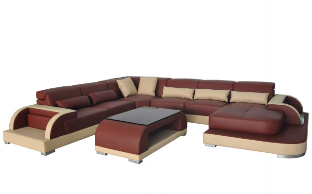 Leder Sofa mit USB Wohnlandschaft Eck Garnitur Design Modern Sofas UForm Couchen