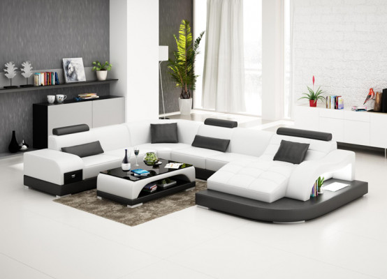 Leder Eck Sofa Eck Wohnlandschaft Garnitur Design Modern Couch Neu Sofas USB Neu