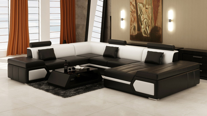 Ledersofa Sofa Couch Wohnlandschaft Ecksofa Garnitur Design Modern Schwarz +USB