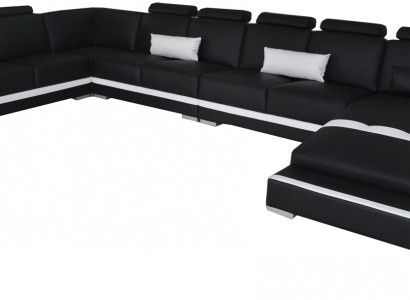 Ledersofa Wohnlandschaft Eck Garnitur Design Sofa U-Form + Chaise mit USB L6002