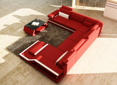 Wohnlandschaft Big Modernes Ledersofa + USB Patentiert NEU Designer Sofa Ecksofa