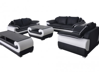 Sofagarnitur Ledergarnitur Design Sofa Polster Komplett Set 4tlg 3+2+1 mit USB
