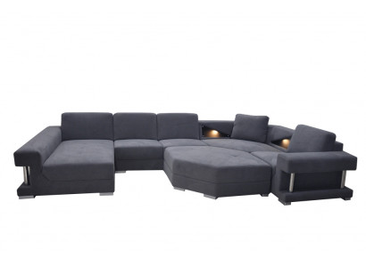 Eck Sofa Couch Polster Ecke Wohn Zimmer Landschaft Designer Sofa Textil + USB