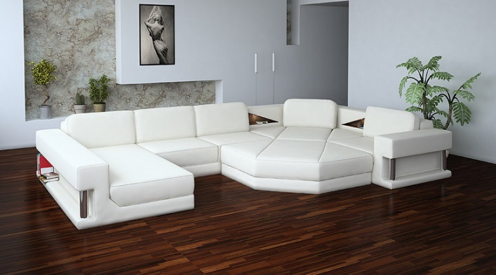 Modern Ecksofa mit USB Couch Polster Leder Design Sofa Garnitur Wohnlandschaft