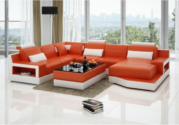 Ledersofa Ecksofa + USB Garnitur Wohnlandschaft Polster U Form Couch Sofa Design