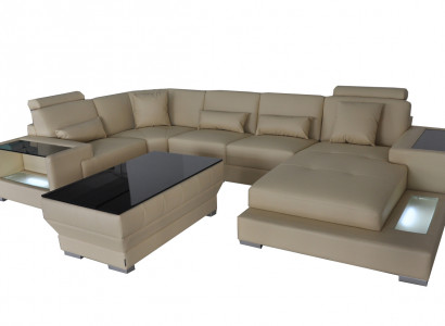 Ledersofa Sofa mit USB,Polster Ecke Ecksofa Wohnlandschaft Designersofa Rodos