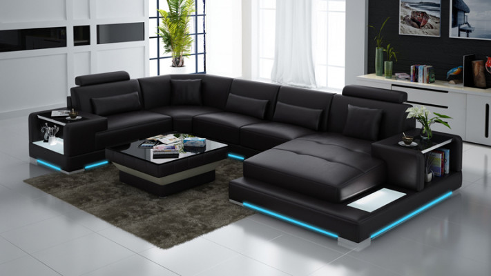 Ledersofa Sofa mit USB,Polster Ecke Ecksofa Wohnlandschaft Designersofa Rodos