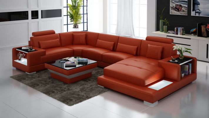 Ledersofa Sofa mit USB,Polster Ecke Ecksofa Wohnlandschaft Designersofa Rodos