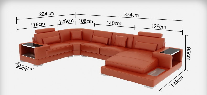 Ledersofa Sofa mit USB,Polster Ecke Ecksofa Wohnlandschaft Designersofa Rodos