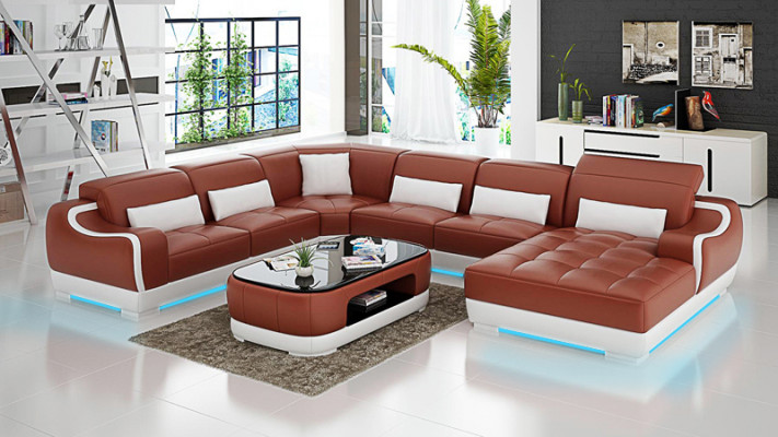 Ledersofa Polster Sitz Eck Sofa Garnitur Wohnlandschaft Wohnzimmer Couch G8025