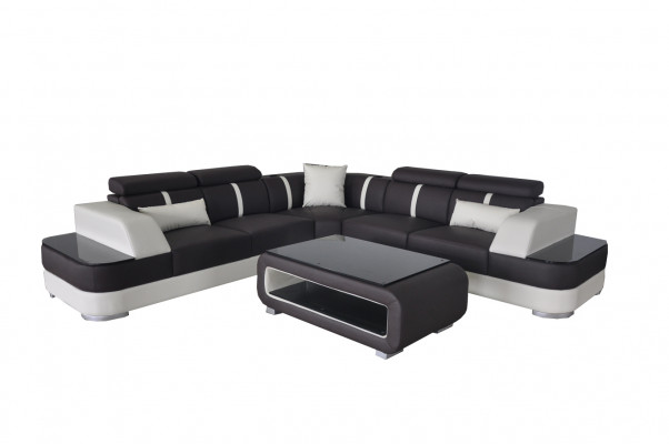 Eck Sofa Leder Polster Ecke Sitz Garnitur Couchen L Form + Tisch Wohnlandschaft