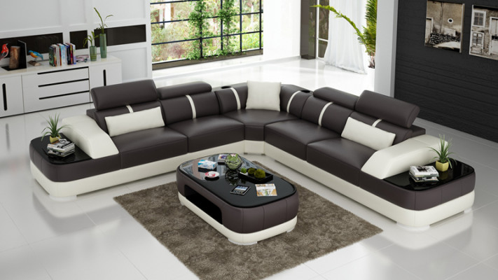 Eck Sofa Leder Polster Ecke Sitz Garnitur Couchen L Form + Tisch Wohnlandschaft