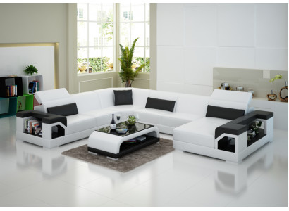 Wohnlandschaft Polster Ecke Eck Sofa mit USB Garnitur Landschaft Leder