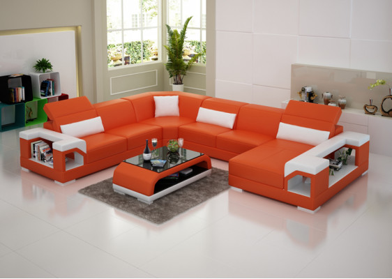 Wohnlandschaft Polster Ecke Eck Sofa mit USB Garnitur Landschaft Leder