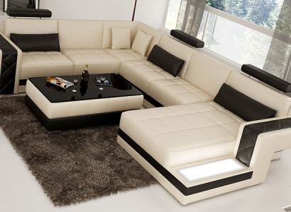 Wohnlandschaft Polster Ecke Eck Sofa mit USB Garnitur Landschaft Leder Neu 2723B