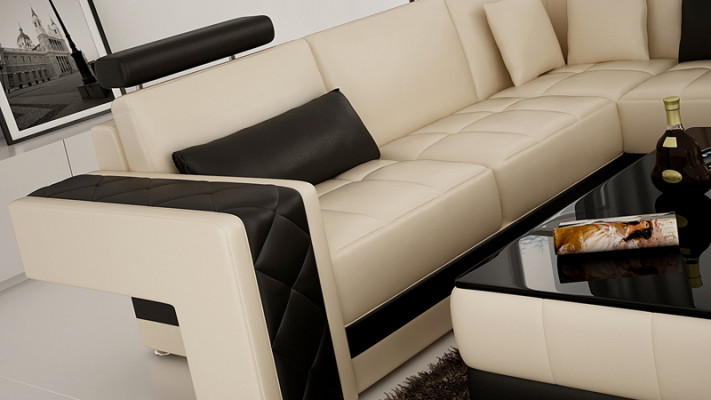 Wohnlandschaft Polster Ecke Eck Sofa mit USB Garnitur Landschaft Leder Neu 2723B