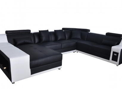 U Förmige Wohnzimmer Eckcouch Sitzgarnitur Ecksofa Leder Sofa Polster Couch +USB