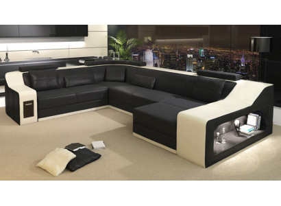 Ledersofa Couch Wohnlandschaft Ecksofa Eck Garnitur Design Modern Sofa mit USB