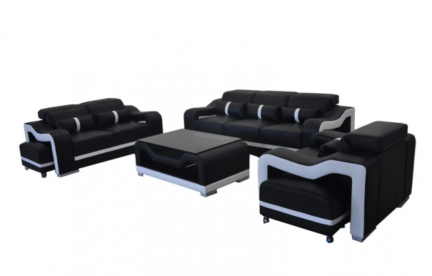 Sofa Leder Couch Polster Garnitur 3+2+1 Sitz Komplett Set Garnituren G8027D + Tisch