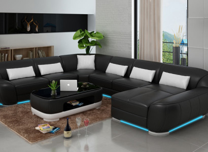 Ledersofa Couch Wohnlandschaft Ecksofa Eck Garnitur Design Modern Sofa G8022