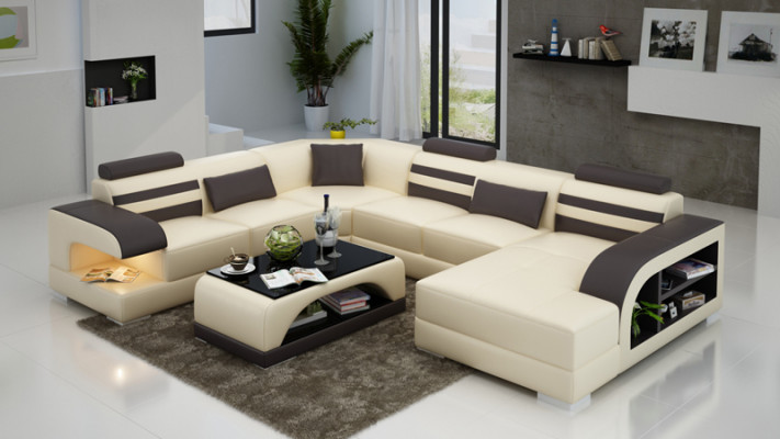 Moderne Eleganz U-förmiges Ecksofa im exquisiten Lederdesign