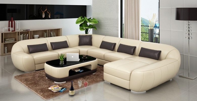 Wohnzimmerhighlight U-förmiges Lederecksofa für zeitgemäßen Luxus