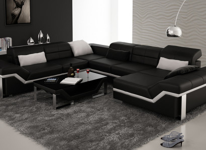 Moderne Sitzecke Ledersofa Ecksofa Sofa Polster Couch Wohnlandschaft K5007 + USB