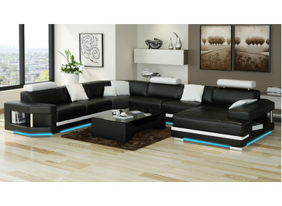 Ledersofa Sofa Couch Wohnlandschaft Ecksofa Garnitur Design Modern Sofa mit USB