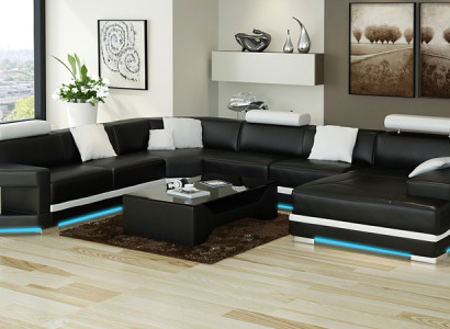 Ledersofa Sofa Couch Wohnlandschaft Ecksofa Garnitur Design Modern Sofa mit USB