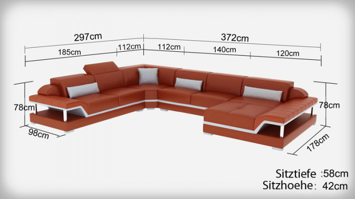 Ledersofa Couch Wohnlandschaft Ecksofa Eck Garnitur Design Modern Sofa G8004