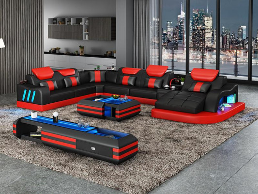 Ecksofa Polster Ecksofa Sideboard U Form Couchtisch Ledersofa Wohnlandschaft Neu