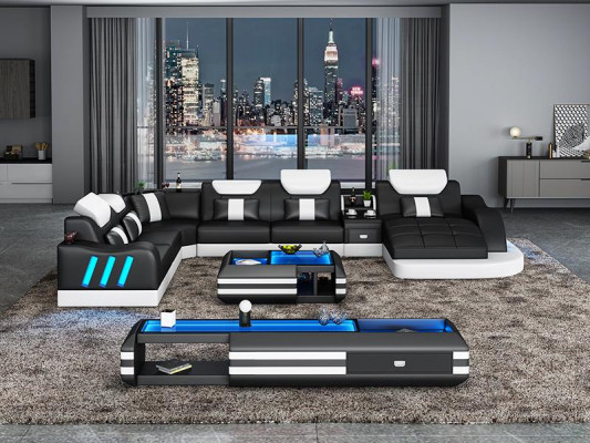 Ecksofa Polster Ecksofa Sideboard U Form Couchtisch Ledersofa Wohnlandschaft Neu