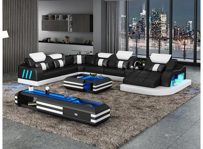 Ecksofa Polster Ecksofa Sideboard U Form Couchtisch Ledersofa Wohnlandschaft Neu