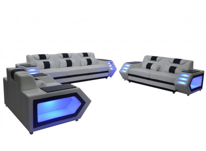 Sofa Couch Sitz Polster Komplett Set Leder Garnitur 3+2+1 Sofas Couchen