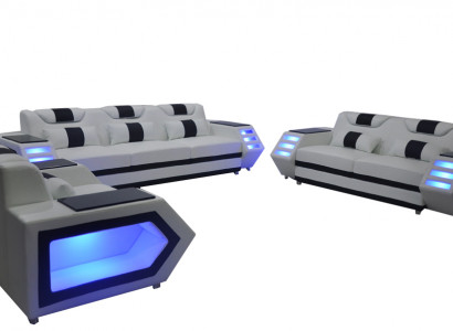 Sofa Couch Sitz Polster Komplett Set Leder Garnitur 3+2+1 Sofas Couchen