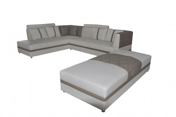 Ecke Leder Modern XXL Couch Wohnlandschaft Ledersofa Sofa L-Form A1128II+Hocker