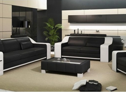 Ledersofa Set Sofa Couch Sitz Polster Garnitur Sofagarnitur 3+2+1 Sofas HuttenS