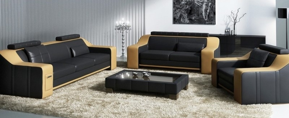 Ledersofa Set Sofa Couch Sitz Polster Garnitur Sofagarnitur 3+2+1 Sofas HuttenS