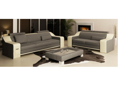 Ledersofa Set Sofa Couch Sitz Polster Garnitur Sofagarnitur 3+2+1 Sofas HuttenG