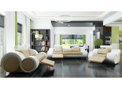 Sofagarnitur Polster Sofa Couch Leder Garnitur Wohnlandschaft 3+2+1 Textil BER