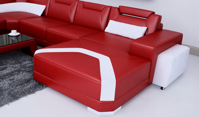 Ledersofa Couch Wohnlandschaft Ecksofa Eck Garnitur Design Modern Sofa + USB Neu