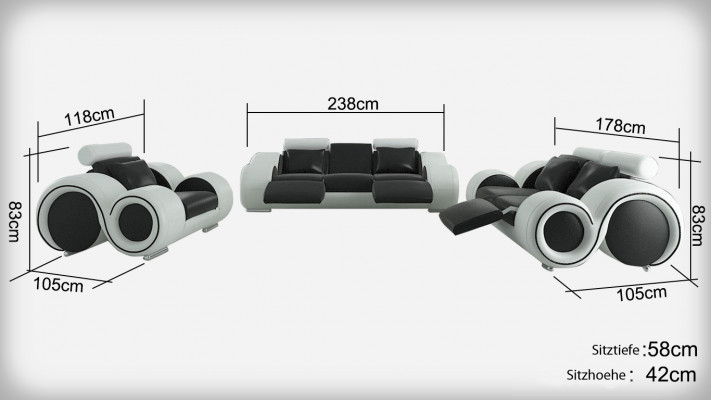 Ledersofa mit USB Wohnlandschaft 3+2+1 Sitzer Garnitur Design Modern Sofa A1163D