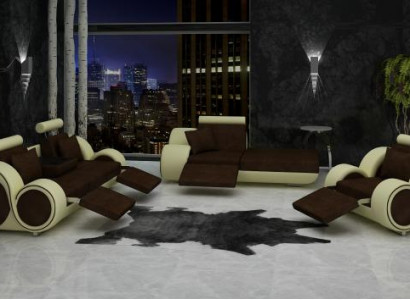 Sofa Leder Textil Stoff Sofagarnitur 3+Chaise+1 USB Wohnlandschaft Garnitur Set