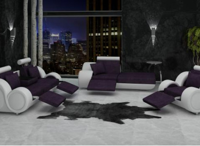 Sofa Garnitur Leder & Textil Stoff + USB,Sofagarnitur 3+Chaise+1 Wohnlandschaft