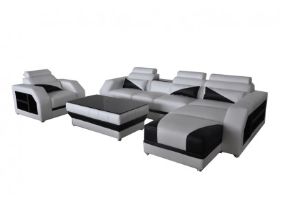 Sofa Garnitur Polster Sitz Set Eck Sessel Leder Sofas Sessel Tisch Couch