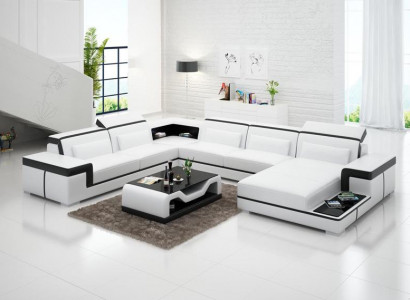 Ecksofa Wohnlandschaft Sofa U Form Polster Couchen Leder Design Beleuchtet Couch
