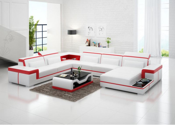 Ecksofa Wohnlandschaft Sofa U Form Polster Couchen Leder Design Beleuchtet Couch