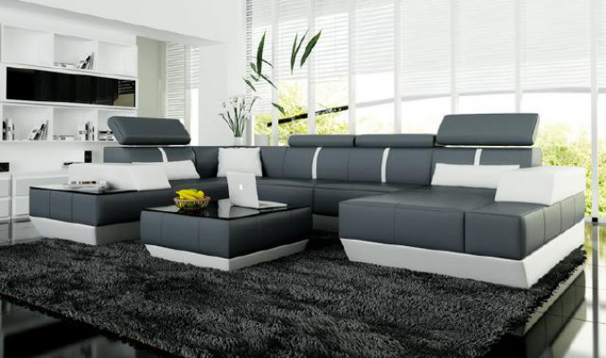 Ledersofa Wohnlandschaft Couch Sofa Ecksofa Eckcouch Ledercouch Poster Ecke-Sofa