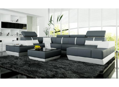 Ledersofa + USB,Wohnlandschaft Sofa Ecksofa Eckcouch Ledercouch Poster Ecke NEU